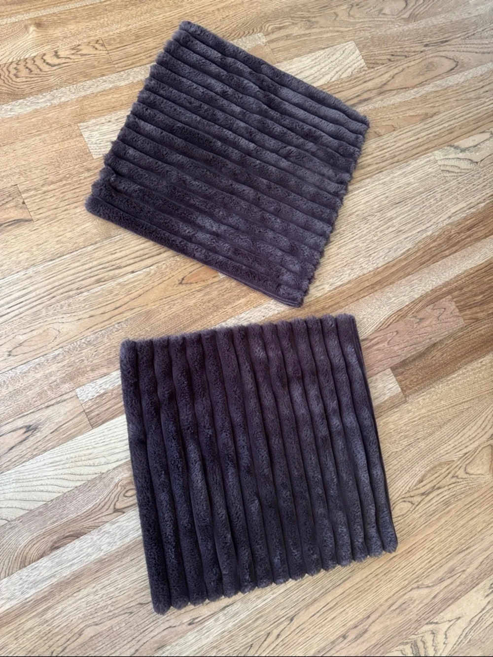 2 Plush Ribbed Pillow Covers - Chocolate Brown